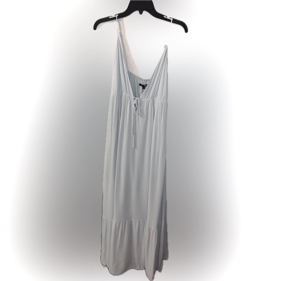 Papermoon Sage Mint Light Green Deep V Neck Plunging Boho Tiered Maxi Dress L - Picture 11 of 12